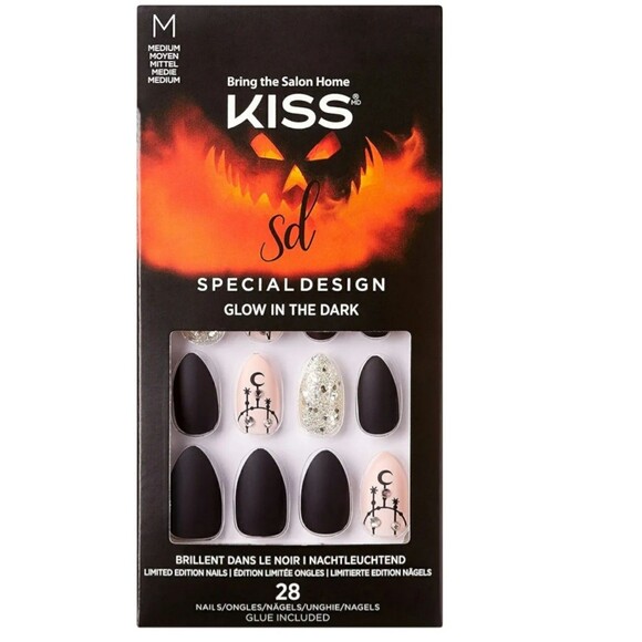 KISS SPECIAL DESIGN 
GLOW IN THE DARK 
GLUE ON FALSE NAILS 
MED LENGTH HALLOWEEN - Picture 1 of 2